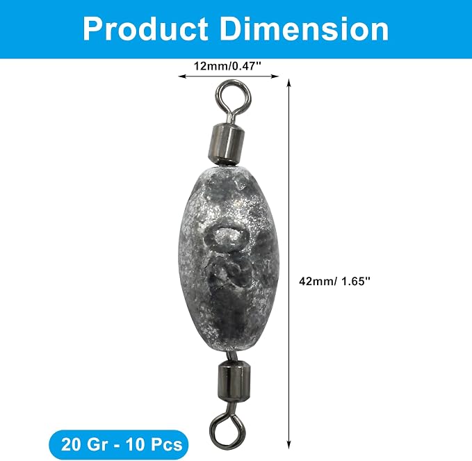 Uenhoy Fishing Weights Inline Trolling Fishing Sinker Tackle with Inner Swivels, Oval Drop Casting Fishing Weight Sinkers