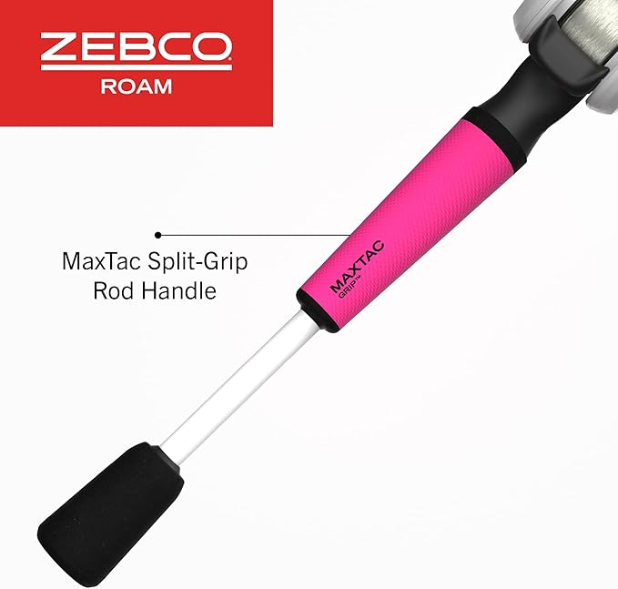 Zebco Roam Baitcast Reel and Fishing Rod Combo, 6-Foot 6-Inch 2-Piece Fiberglass Fishing Pole with Split-Grip MaxTac Rod Handle, Lightweight Graphite Frame, Right-Hand Retrieve