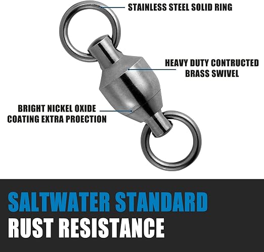 Dr.Fish 50 Pack Ball Bearing Fishing Swivels, Swivels Fishing Tackle Saltwater, Freshwater Stainless Heavy Duty Lure Leader Line Connector #1