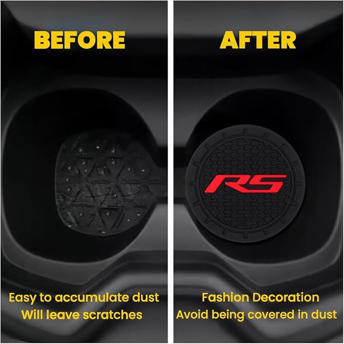 2 Pack RS Car Cup Holder, Non-Slip Cup Coasters for Fashion car Interior Accessories,Decorative Car Cup Mat, Diameter 2.75 Inch