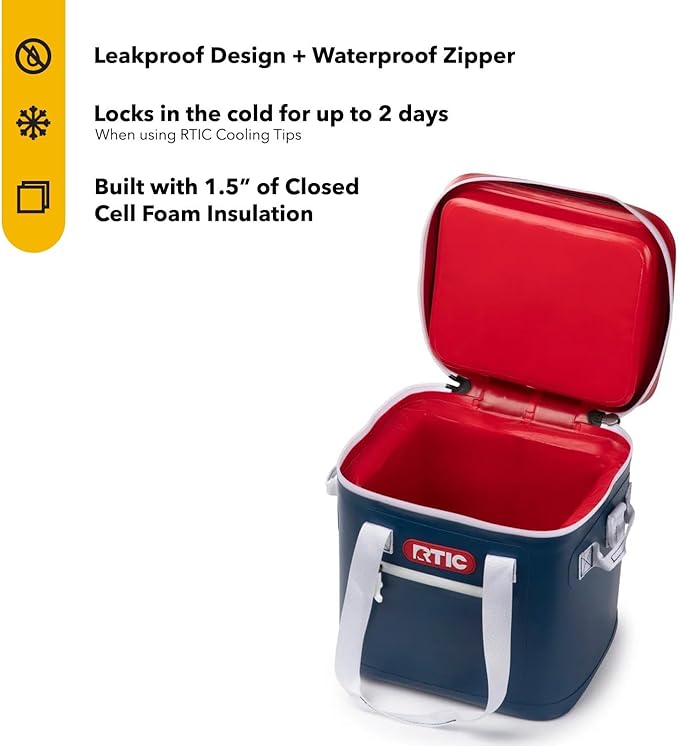 RTIC Ultra-Tough Soft Cooler 20 Can, Insulated Bag Portable Ice Chest Box for Lunch, Beach, Drink, Beverage, Travel, Camping, Picnic, Car, Trips, Floating Cooler Leak-Proof with Zipper