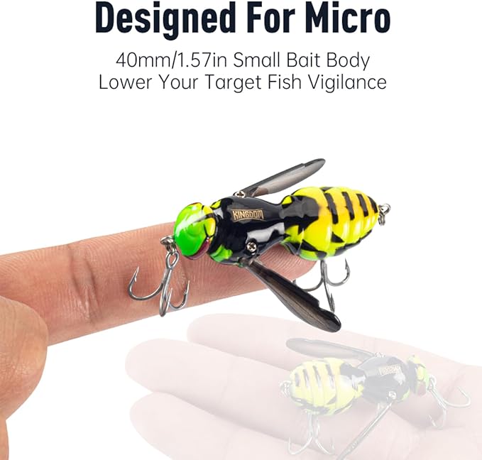 Kingdom Wasp Craw Bait Insect Bionic Floating Fishing Lures Swimbaits Hard Artificial Baits Lure for Freshwater and Saltwater Bass Carp Pike Walleye Fishing ABS Material Carbon Steel Three Book Hook