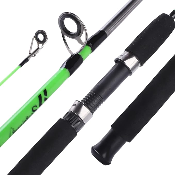 Sougayilang Fishing Rod, 2-Piece Composite Graphite & Glass Blanks Saltwater Trolling Rod Offshore Surf Fishing Pole with Stainless Steel Line Guides for Catfish, Salmon Glass Fiber Spinning Rod