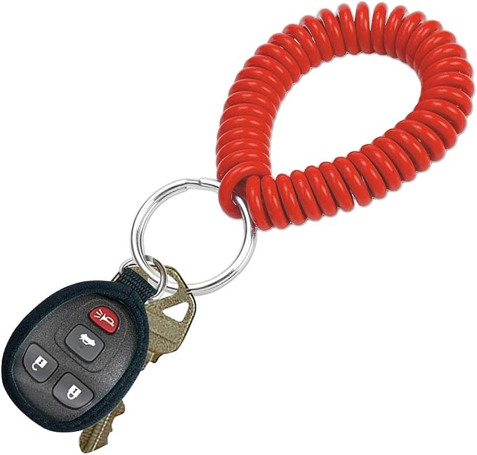 Lucky Line 2” Spiral Wrist Coil with Steel Key Ring, Flexible Wrist Band Key Chain Bracelet, Stretches To 12”, Assorted Colors, 5 Pack (4101005)