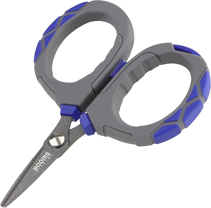 Booms Fishing Braided Line Scissors: Micro-Serrated Stainless Steel Blades Line Cutter - XW01 4.1" Fishing Serrated Shears with Coiled Lanyard