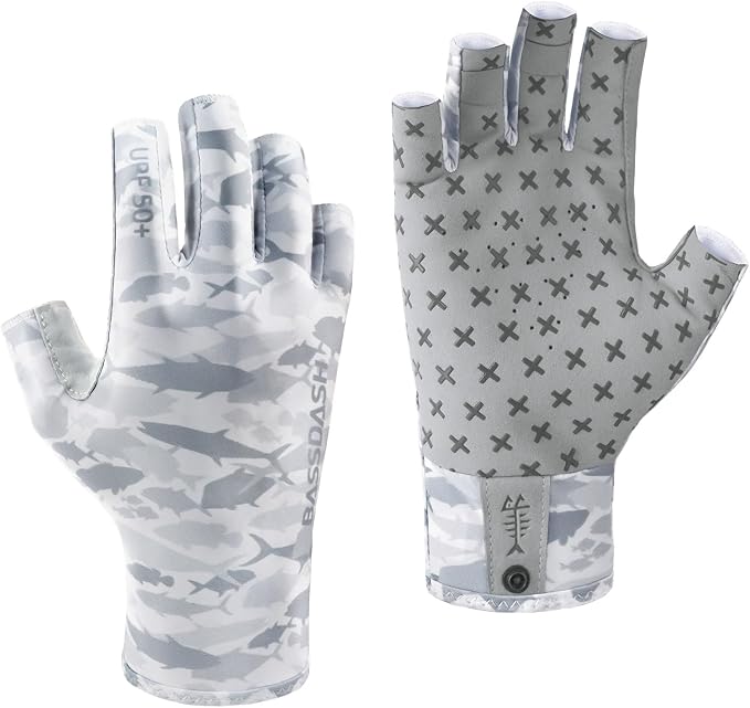 BASSDASH 3/4 Finger UPF 50+ Sun Gloves Breathable Anti-Slip Silicone Palm for Men Women Fishing Fingerless Cycling Running
