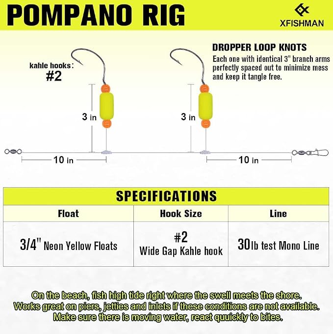 Pompano-Rigs-for-Surf-Fishing-Saltwater-Gear with Double Circle & Wide Gap Hook-6-Pack Surf Fishing Tackle