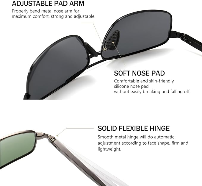 SUNGAIT Ultra Lightweight Rectangular Polarized Sunglasses Men UV400 Protection