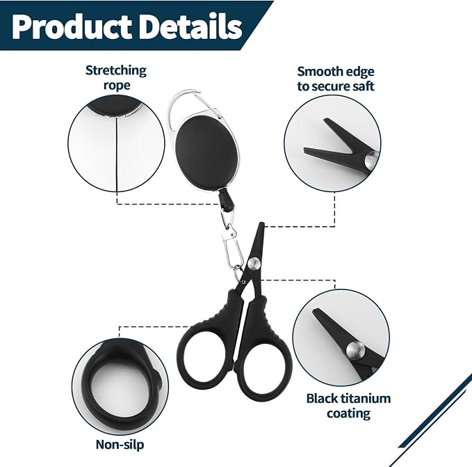 2 PCS Fishing Scissors with Retractable Buckles, Fishing Line Cutter for Braided Line, Cutter Stainless Steel with Teflon Coated Fishing, Fishing Accessories Tools for Saltwater Freshwater