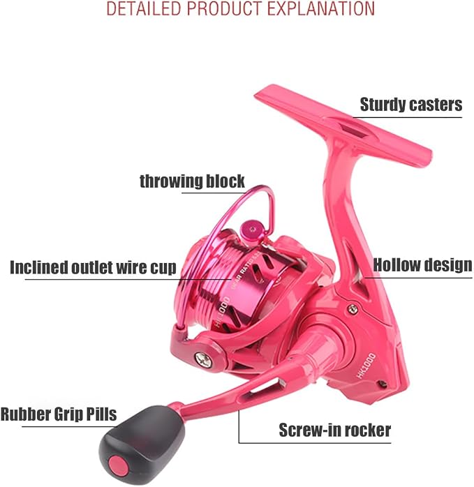 Pink Fishing Reel, Metal Waterproof Lightweight Fishing Reel - 5+1 HPCR Ball Bearing, Smooth Operation - Lightweight Fishing Reel