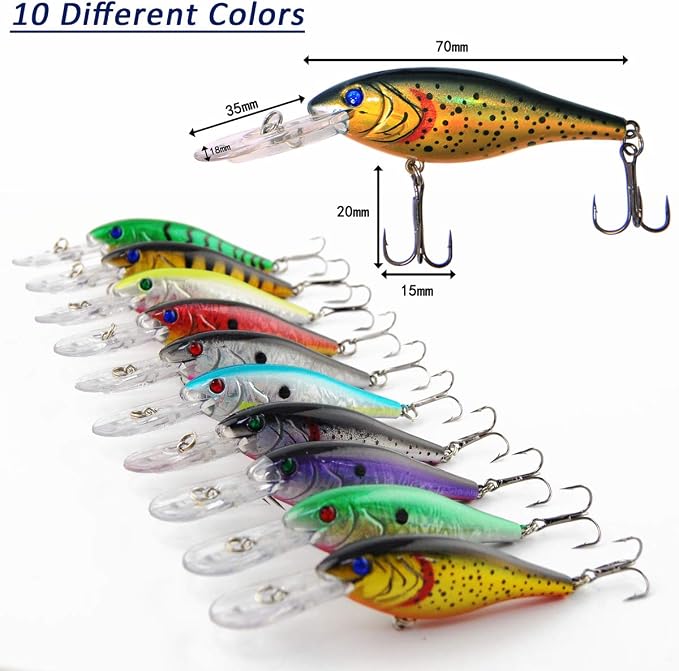 Fishing Lures Hard Bait Minnow Swimbait Crankbait Jerkbait Lure with Treble Hooks 3D Eyes Freshwater Saltwater Fishing Lures for Bass Trout Walleye Pike Catfish