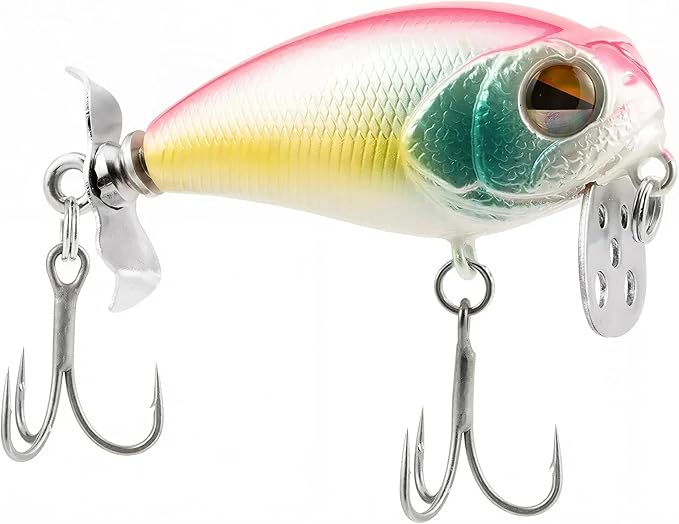 Top Water Fishing Lures with Metal Bubble Baffle & Tail Propeller - Saltwater & Freshwater Bass Trout Lures - 3D Eyes & Lifelike Scales - ABS Body