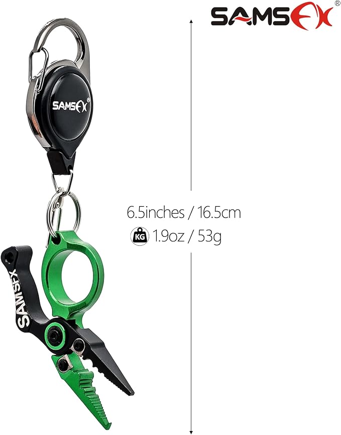 SAMSFX Mini Fishing Pliers with Fly Fishing Zinger Retractor, Fish Hook Remover Tool, Split Ring Pliers for Saltwater & Freshwater, Tungsten Carbide Cutters, Fishing Gear Gift for Anglers