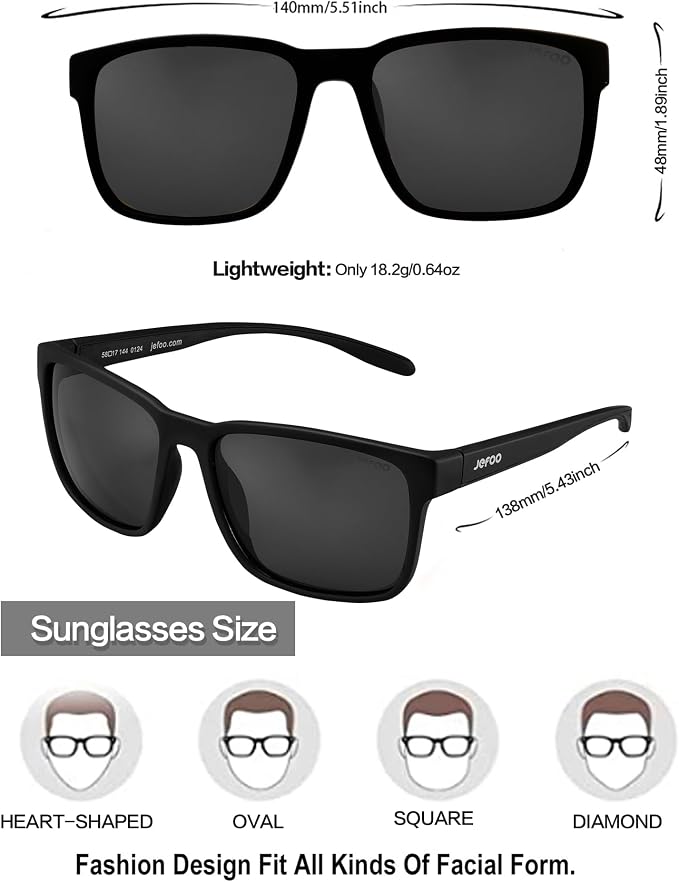 Jefoo Polarized Fishing Sunglasses for Men Women Kayaking Surfing Driving Lightweight Sports Sun Glasses UV Protection