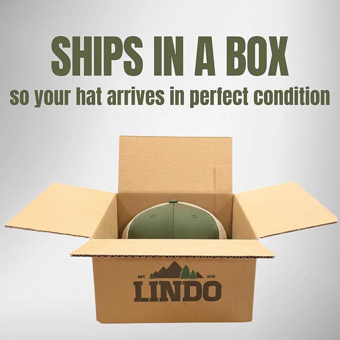 LINDO Trucker Hat [ Great Outdoors Design ] for Men and Women: Mid Profile Cap with Breathable Mesh Back and Adjustable Snap