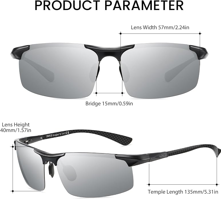 DUCO Polarized Sunglasses Mens Ultralight Carbon Fiber Sun Glasses for Men Driving Sports Fishing UV400 Protection DC8277