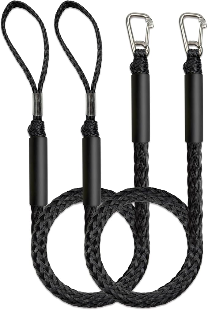 Boat Accessories 4Feet Boat Bungee Dock Lines (2 Pack) with 30cm Extended Loop Shock Absorbing, 316 Stainless Steel Clip & Floating Foam, Mooring Lines for Boats, Jet Ski, Pontoon(Black)
