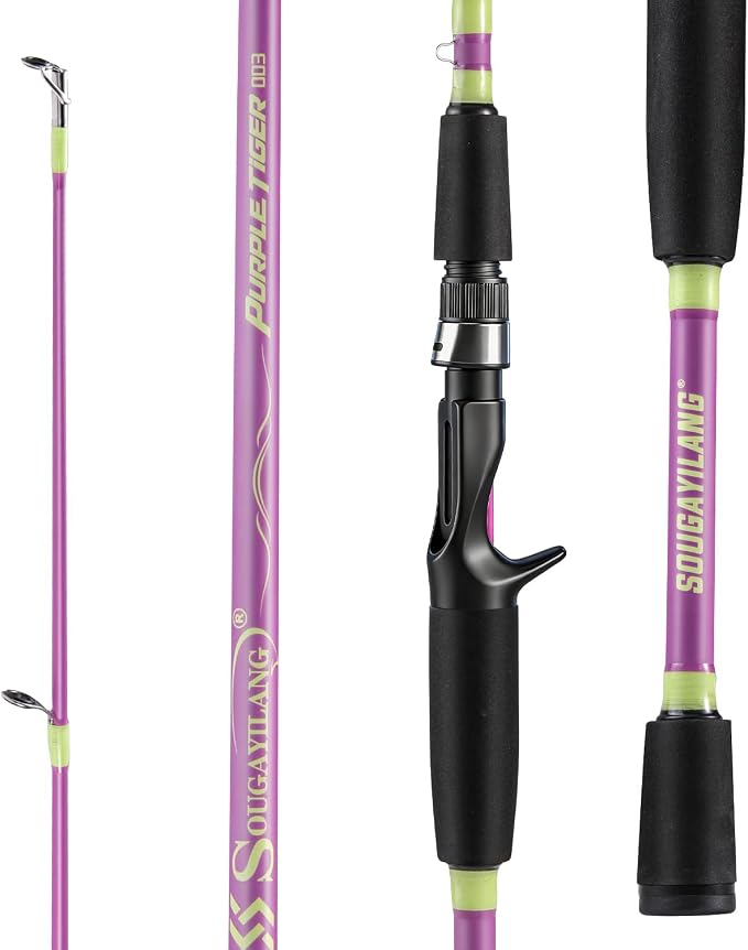Sougayilang Fishing Rod 24-Ton Carbon&Glass Fiber Composite Spinning and Casting Rod, 2 Piece for Bass Trout Crappie Travel Fishing- 6'0"