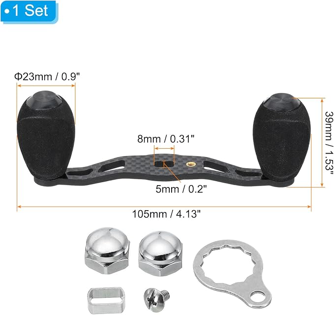 PATIKIL Fishing Reel Power Handle, Metal Baitcasting Reel Handle Rocker Replacement with EVA Knob Nuts Metal Frame for Rocker Arm Accessory, Black
