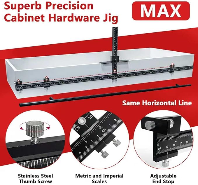44" Max Cabinet Hardware Jig, with 16" Cabinet Handle Jig and Auto Center Punch, Aluminum Alloy Cabinet Handle Template Drill Guide, Cabinet Pull Jig for Handles/Knobs/Pulls, Drawer/Door