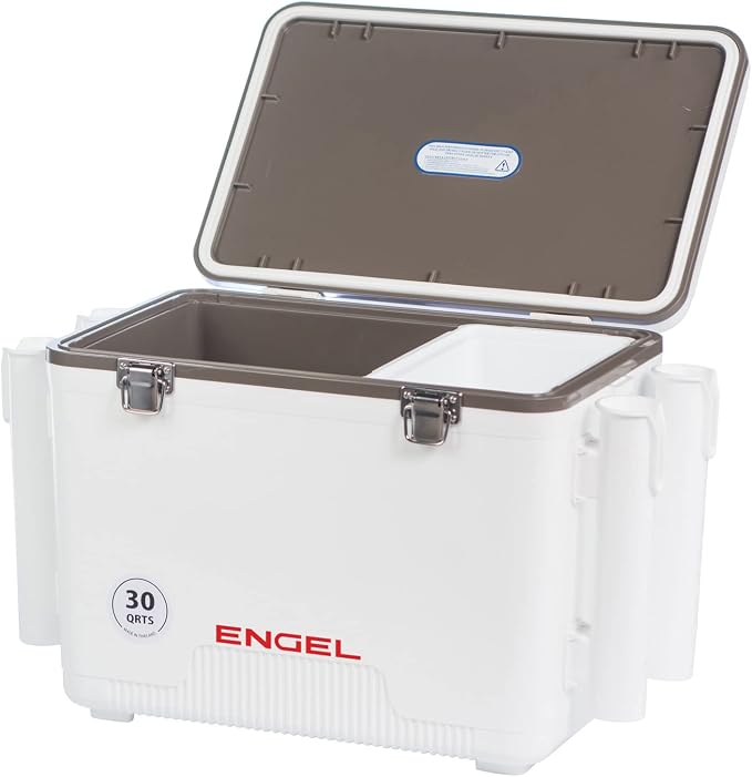 Engel UC30 Leak-Proof, Air Tight, Fishing Drybox Cooler with Built-in Fishing Rod Holders, Also Makes The Perfect Hard Shell Lunchbox for Men and Women