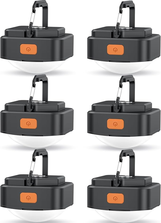 Rechargeable Camping Lights FLY2SKY 2Pcs Black Tent Lights Mini Flashlight Portable LED Camping Lantern Survival Gear Camping Accessories for Hiking Backpacking Fishing Hurricane Emergency Outage