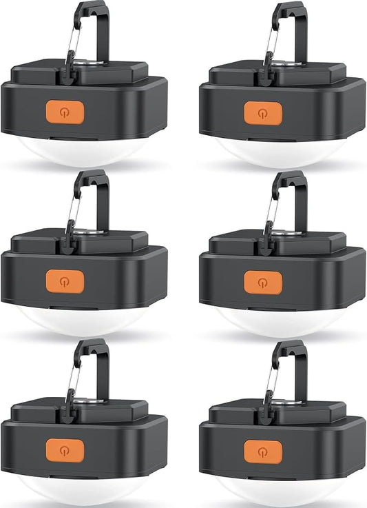 Rechargeable Camping Lights FLY2SKY 2Pcs Black Tent Lights Mini Flashlight Portable LED Camping Lantern Survival Gear Camping Accessories for Hiking Backpacking Fishing Hurricane Emergency Outage