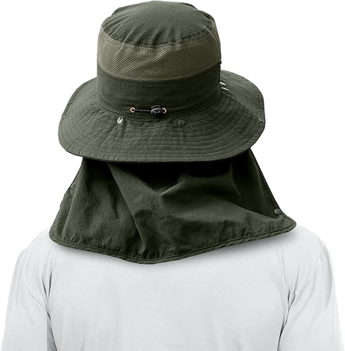3 Pack Mens Outdoor Wide Brim Fishing Hat,UPF 50+ Sun Protection Cap with Face Neck Flap for Hiking & Garden