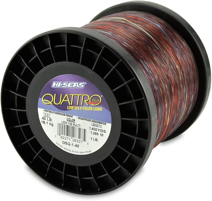 HI-SEAS Quattro Monofilament Fishing Line - Low-vis 4 Color Camo, Strong & Durable Performance Saltwater Main Line