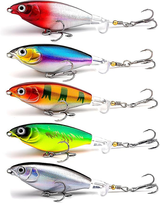 Surface Water Lures Fishing Lures Whopper Popper Fishing Lure for Bass 3D Eyes Bait with Propeller Tail for Catfish,Pike Perch Floating Pencil Bass Freshwater or Saltwater