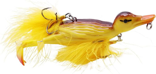 1piece 3D Duck Topwater Fishing Lure Yellow Duckling Floating Artificial Bait Plopping and Splashing Feet Hard Fishing Tackle Geer 12cm 28g