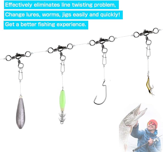 AMYSPORTS Stainless 3way Swivel Fishing crossline swivels 3 Way rigs Saltwater Freshwater Drifting trolling Fishing Tackle Connector for Spoons Minnow baits