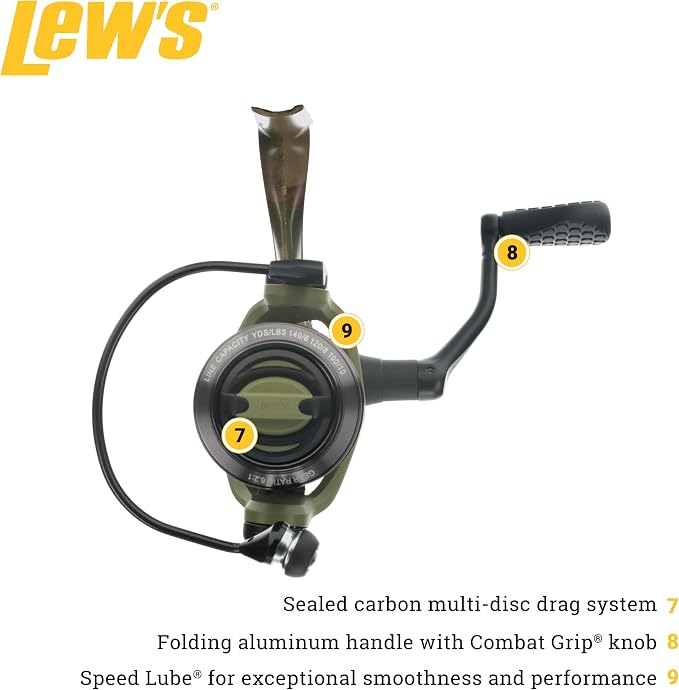 Lew's American Hero Tier 1 Spinning Fishing Reel, 6.2:1 Gear Ratio, Right or Left-Hand Retrieve, Aluminum Frame, Premium 11 Bearing System, Multicam