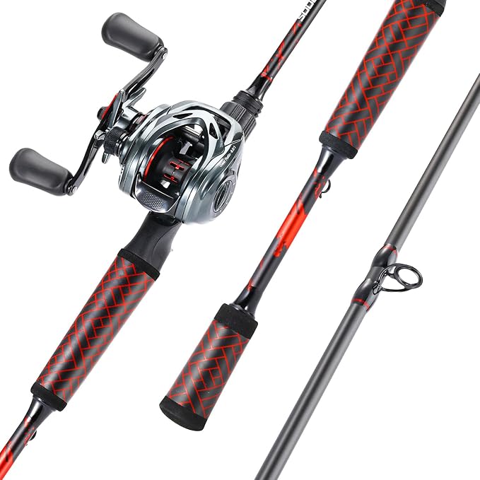 Sougayilang Fishing Rod and Reel Combo, Baitcasting Combo, Baitcaster Reel with 2-Piece Durable Carbon Fiber Casting Rod for Freshwater