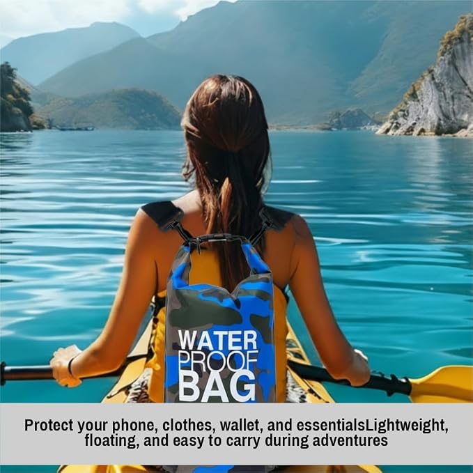 Waterproof Backpack Roll Top Dry Bag Set of 3 (2L 5L 10L) – PVC Dry Bags Waterproof for Kayaking, Camping, Beach & Travel – Floating Outdoor Dry Sack (Camouflage Orange, Dark Blue, Green)