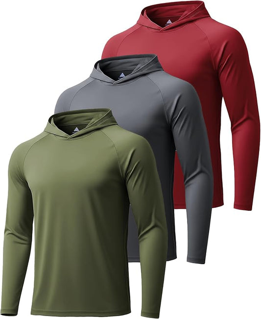 ZITY 3 Pack Men's Sun Protection Hoodie Shirt Fishing Shirts for Men UPF 50+ Long Sleeve Shirt Lightweight Rash Guard