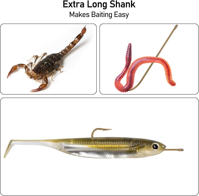 Dr.Fish 100 Pack Aberdeen Fishing Hooks Freshwater Hooks Extra Long Shank Bronze Light Wire Offset Live Bait Hooks Bass Crappie Walleye Panfish Bluegill Bream