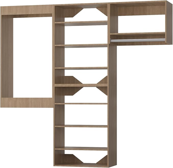 ROOMTEC Modular Closet System, 90" Wall-Mounted Closet Organizer with Hanging Rods, Modern Wooden Tower for Walk-In Closets, Wardrobe Storage Kit, Wood