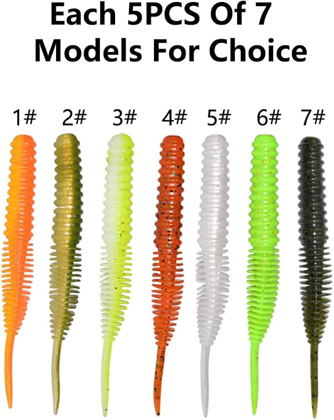 Soft Swimbait Plastic Fishing Lures 5PCS Tapeworm Fihsing Lure Worms Threaded Maggots Lures Segmented for Saltwater Freshwater Fishing