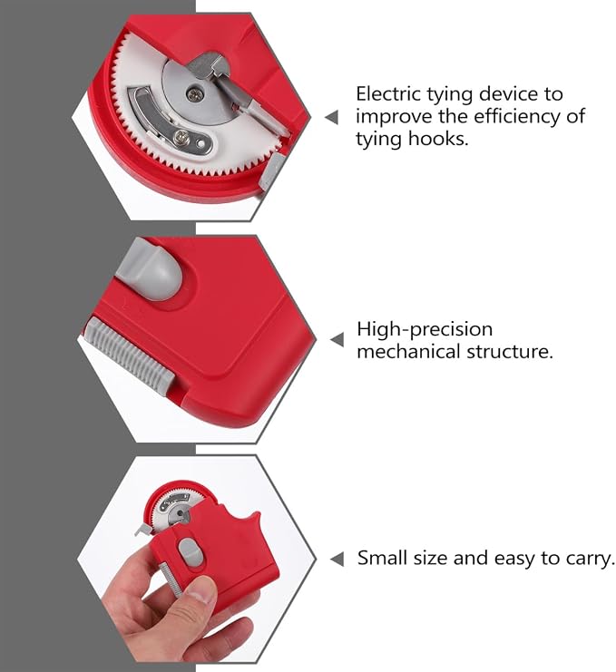 Electric Fishing Hook Tier Automatic Knot Tying Tool Red Machine for Tackle Battery Operated 3.34X2.75X0.59In