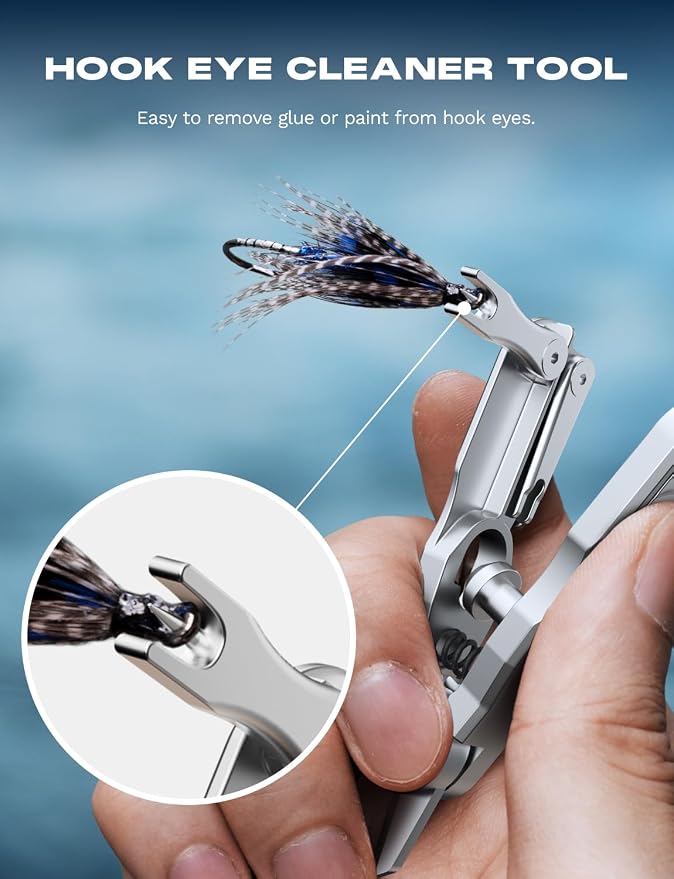 HOOK-EZE Fishing Line Cutter, Fly Fishing Nippers with Retractors and Knot Tying Tool Accessories, Stainless Steel Braided Line Scissors Clippers for Mono and Fluoro Lines