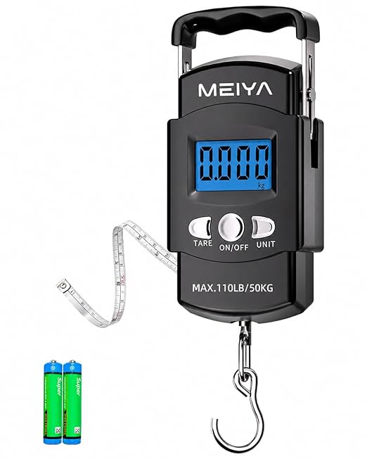 MEIYA Digital Fish Scale & Fishing Scale with Comfortable Handle - 110lb/50kg High-Accuracy Fishing Gear, Professional Fishing Gifts for Men, Comfort-Grip Hanging Scale for Large Fish, Luggage