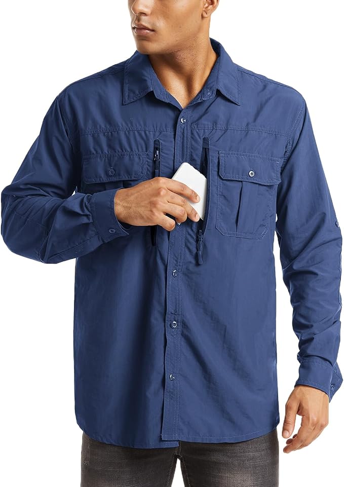 MAGCOMSEN Men's UPF 50+ Sun Protection Shirts, Button Down Long Sleeve Shirt for Hiking, Fishing, Safari