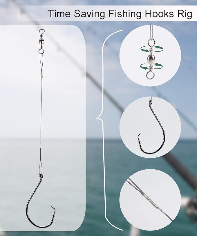 Fishing Circle Hooks Saltwater 50pcs Leader Hook Rigs for Catfish Bass With Offset Hooks