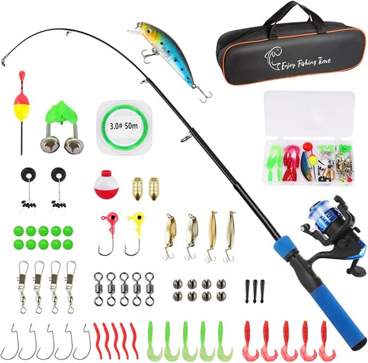 Kids Fishing Pole Kit, 59'' Telescopic Rod and Reel Beginner Combo with Spincast Reel,Tackle Box, Carrier Bag,Fishing Gear for Boys,Girls, Toddler,Youth
