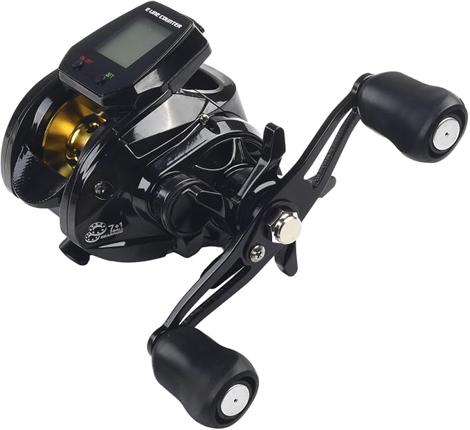 Digital Baitcasting Fishing Reel with Bite Alarm and Line Counter, 7.2:1 High Speed Gear Ratio, USB Rechargeable, 0-12 Adjustable Braking System