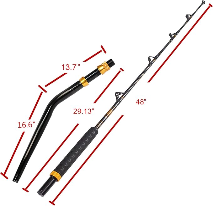 Fiblink Bent Butt Fishing Rod 2-Piece Saltwater Offshore Trolling Rod Big Game Roller Rod Conventional Boat Fishing Pole
