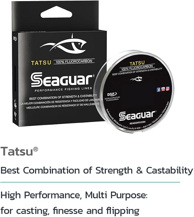 Seaguar Tatsu Fishing Line for Casting, & Live Bait, 100% Fluorocarbon, Clear, Multiple Sizes