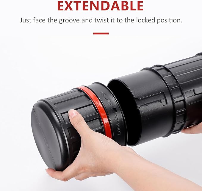DEWEL Post Tube Expands from 30”to 51”, Waterproof Blueprint Holder Telescoping Art Tube, Large Plastic Black Fishing Rods Case Storage Tube, Light Resistant Drawing Tube with Strap (XL Size)