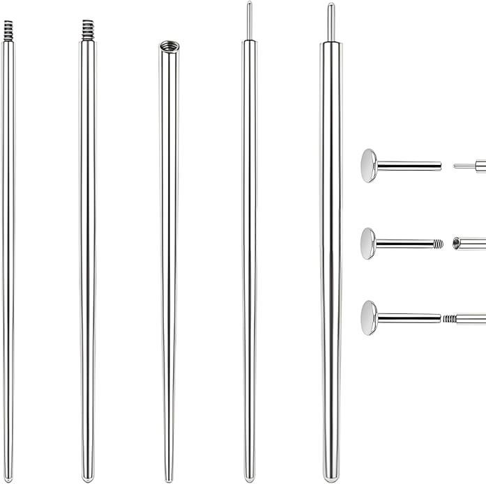 14G 16G 18G 20G Piercing Taper Piercing Ball Grabber Tool Stainless Steel Flat Back Earring Applicator Tool Threadless Insertion Pin Curved Body Piercing Kit for Ear/Nose/Navel/Lip/Eyebrow
